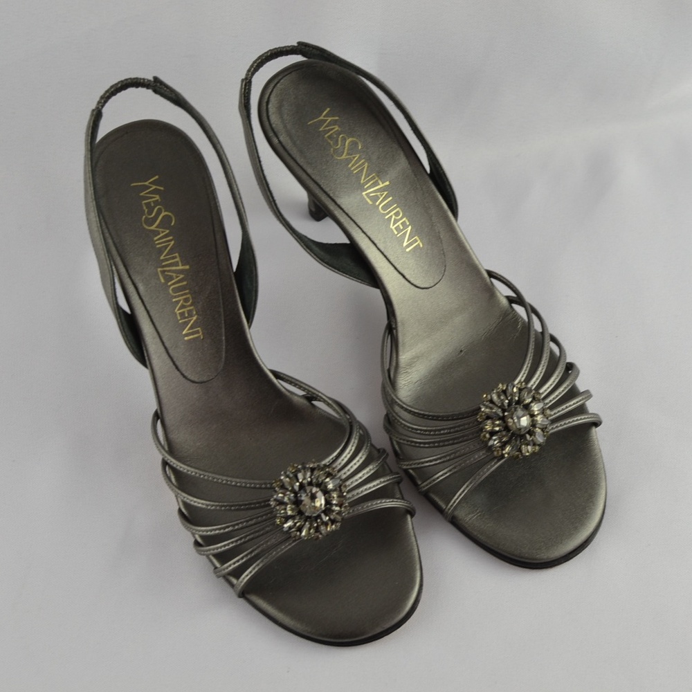 YSL Yves Saint Laurent Gray Slingback Heels 6.5